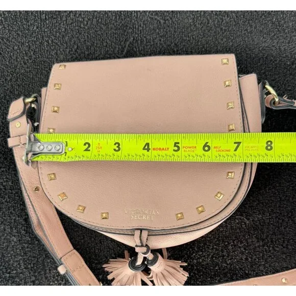 Victorias Secret Pink Faux Leather Crossbody Bag With Gold Stud Accents & Tassel - Picture 14 of 14
